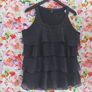 INC Black White Polka Dot Tank Top XL Sleeveless Blouse Layering Retro Office
